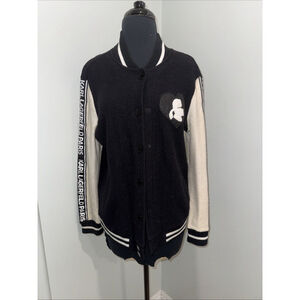 Karl Lagerfeld Womens Black White Button Front Bomber Jacket Size Small